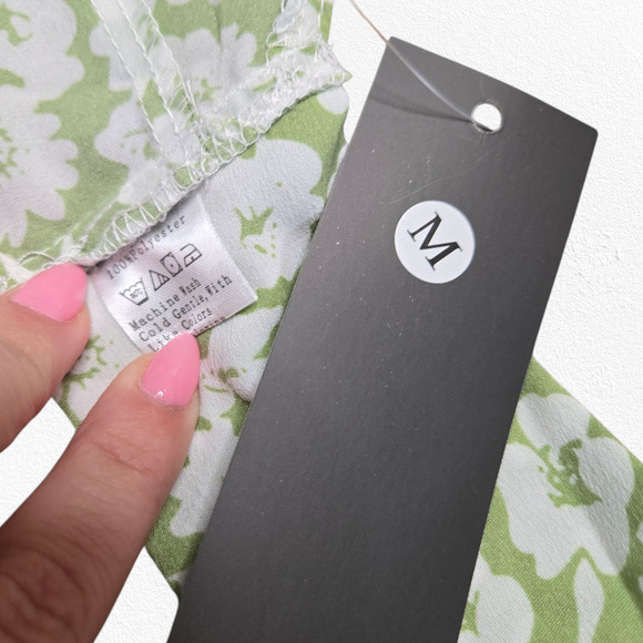 Floral Green White Handkerchief Hem V Neck Halter Tie Back Tank Top Size Medium - Picture 5 of 8